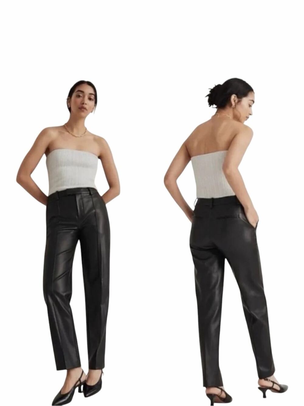 Madewell x Aimee Song Slim Tapered Pants in Faux Leather Black Size 10